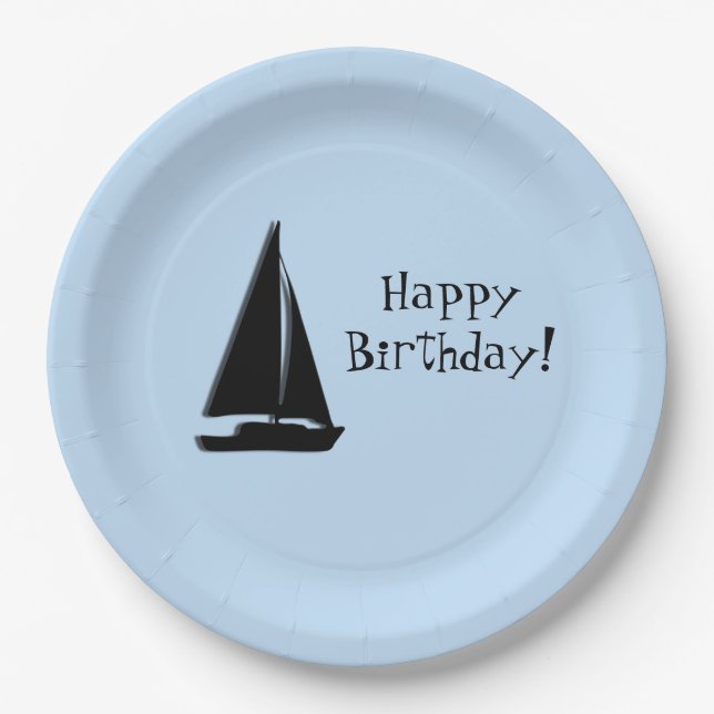 Assiettes En Carton Anniversaire du bateau à voile (Devant)