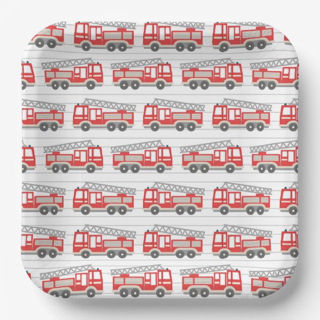 Assiettes En Carton Anniversaire du camion-feu (Recto)