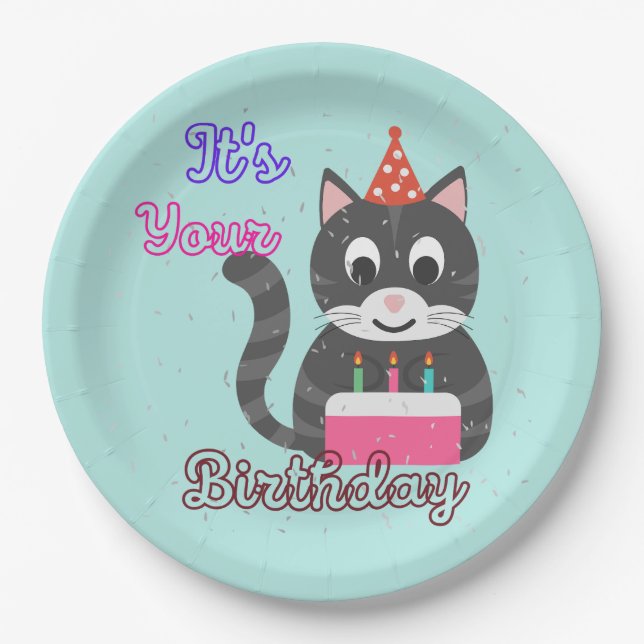 Assiettes En Carton Anniversaire du chat (Devant)