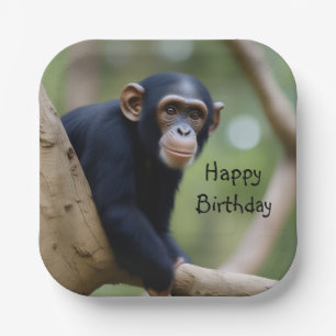 Assiettes En Carton Anniversaire du chimpanzé mignon