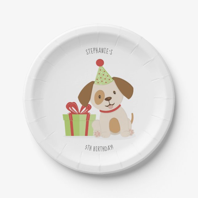 Assiettes En Carton Anniversaire du Chiot mignon (Devant)