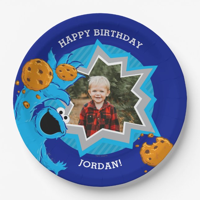 Assiettes En Carton Anniversaire du Cookie Monster (Devant)