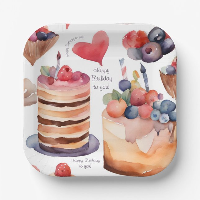 Assiettes En Carton Anniversaire du dessert | Couleur multiple (Recto)
