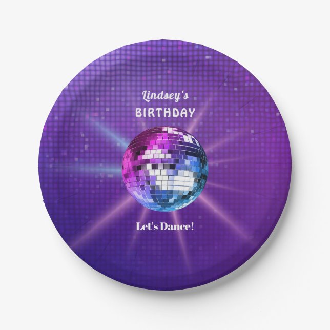 Assiettes En Carton Anniversaire du Disco Ball Retro (Devant)