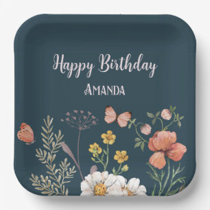 Assiettes En Carton Anniversaire du Fleur sauvage floral