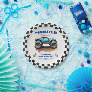 Assiettes En Carton Anniversaire du garçon camion monstre aquarelle mo