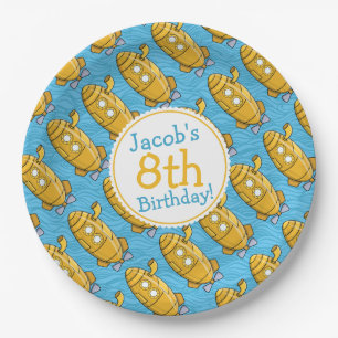 Assiettes En Carton Anniversaire du garçon sous-marin jaune