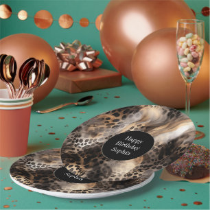 Assiettes En Carton Anniversaire du léopard de crème noire