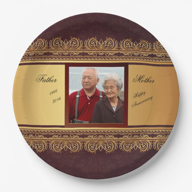 Assiettes En Carton Anniversaire du Mariage d'or 50e trésor (Devant)