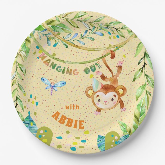 Assiettes En Carton Anniversaire Du Petit Singe Qui S'Étend (Devant)