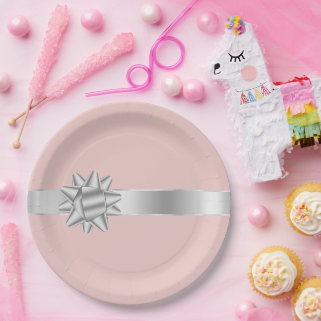 Assiettes En Carton Anniversaire du ruban d'argent blanc (Fête)