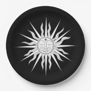 Assiettes En Carton Anniversaire du Soleil Fantaisiste Noir & Blanc 