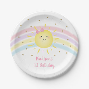 Assiettes En Carton Anniversaire du Sunshine Rainbow Pink Gold Pastel
