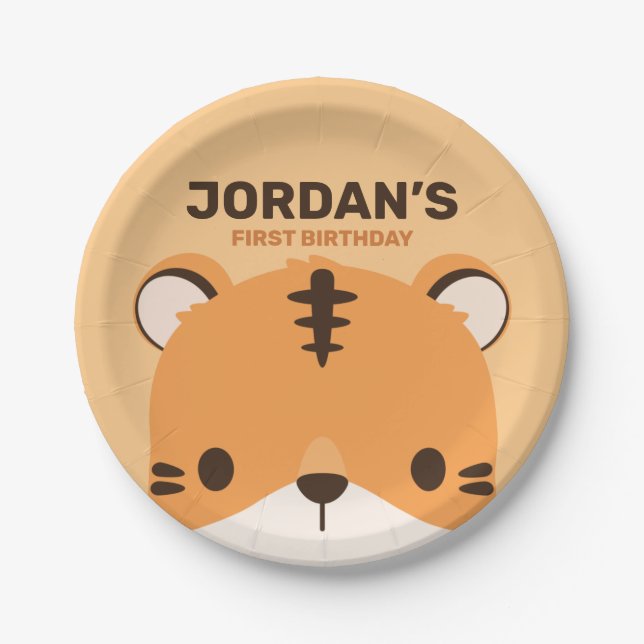 Assiettes En Carton Anniversaire du Tigre mignon (Devant)