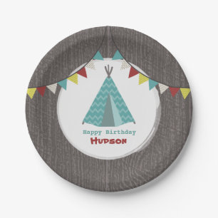 Assiettes En Carton Anniversaire du Tipi Turquoise