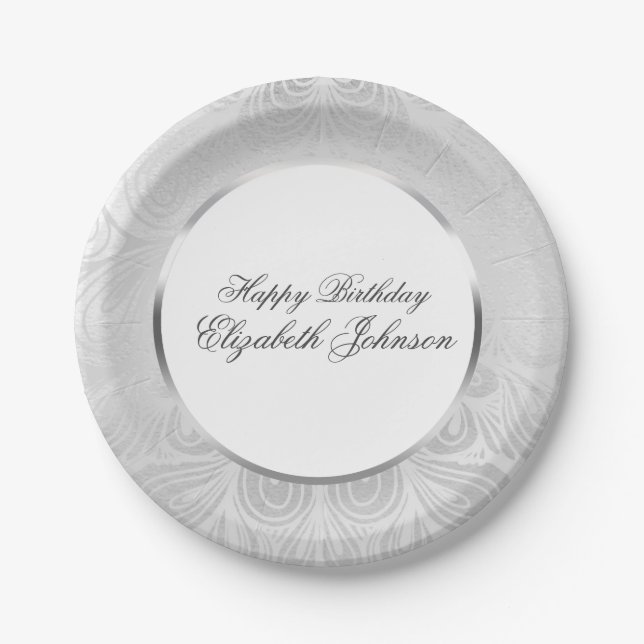Assiettes En Carton Anniversaire élégant en argent (Devant)