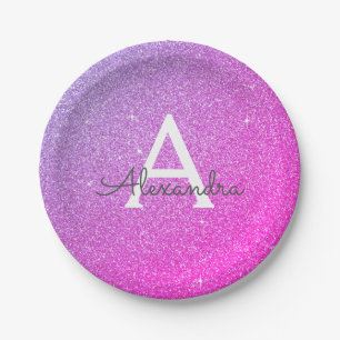 Assiettes En Carton Anniversaire en monogramme pailleté et scintillant