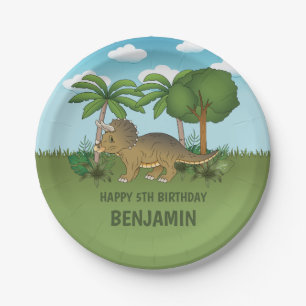 Assiettes En Carton Anniversaire enfantin Triceratops mignon tropical