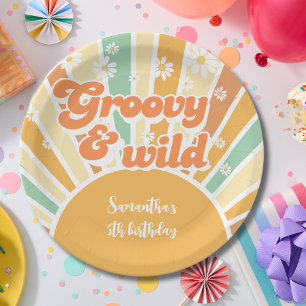 Assiettes En Carton Anniversaire enfants groovy et sauvage rétro solei