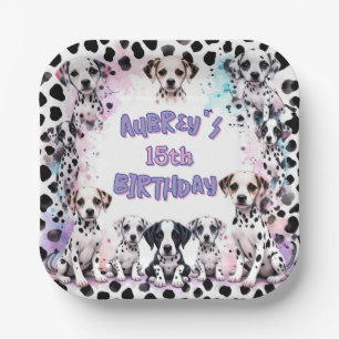 Assiettes En Carton Anniversaire Fille Chien Dalmatien Rose Violet