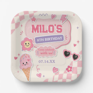 Assiettes En Carton Anniversaire Fille Rose Rétro