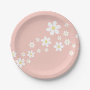 Assiettes En Carton Anniversaire Fleur de Pâquerette Rose Rétro