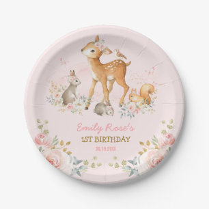 Assiettes En Carton Anniversaire floral de région boisée d'animaux