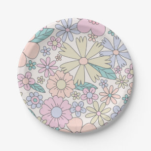 Assiettes En Carton Anniversaire floral rétro funky