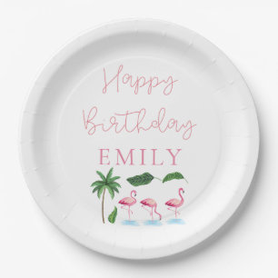 Assiettes En Carton Anniversaire floral rose et vert