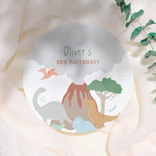 Assiettes En Carton Anniversaire Garçon Dinosaure Volcan