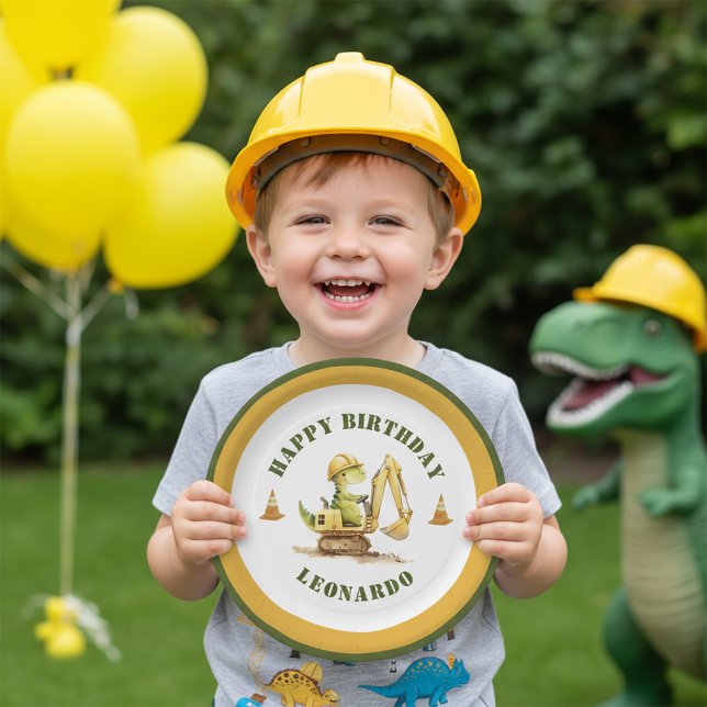 Assiettes En Carton Anniversaire Garçon Zone de Construction Jurassiqu (Créateur téléchargé)