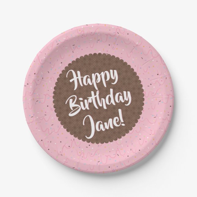 Assiettes En Carton Anniversaire Glace Rose (Devant)