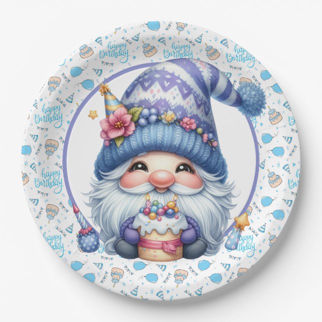 Assiettes En Carton Anniversaire Gnome (Devant)