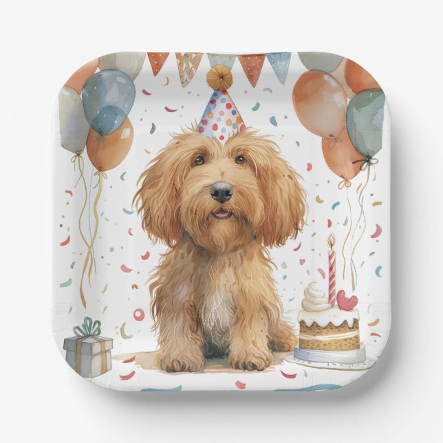 Assiettes En Carton Anniversaire Goldendoodle Chien (Recto)