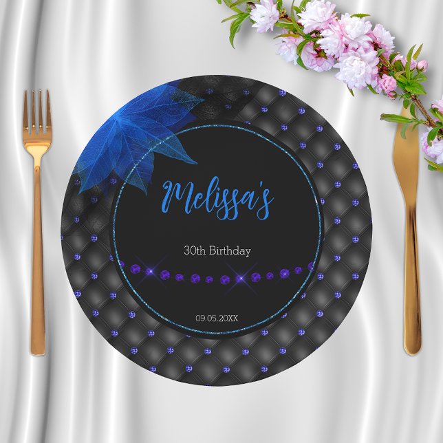 Assiettes En Carton Anniversaire gothique noir et bleu (Créateur téléchargé)