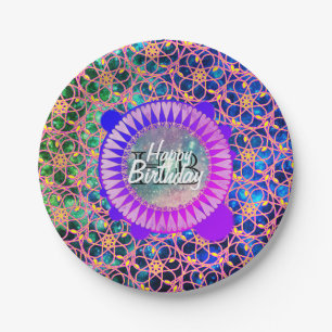 Assiettes En Carton Anniversaire Jolie Galaxy Fleur Mandala Monogramme