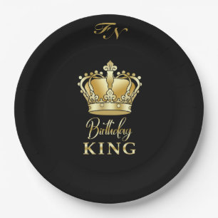 Assiettes En Carton Anniversaire King Gold Couronne Royal Monogramme L