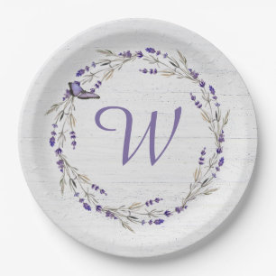 Assiettes En Carton Anniversaire Lavender Wreath Monogramme