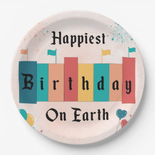Assiettes En Carton Anniversaire le plus heureux sur Terre Anniversair