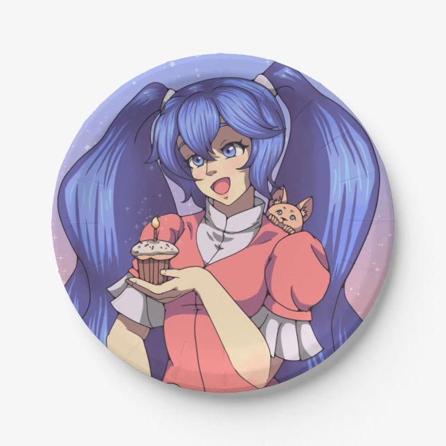 Assiettes En Carton Anniversaire Magique Anime Girl  (Devant)