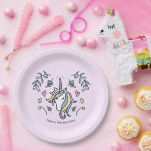 Assiettes En Carton Anniversaire magique de Unicorn