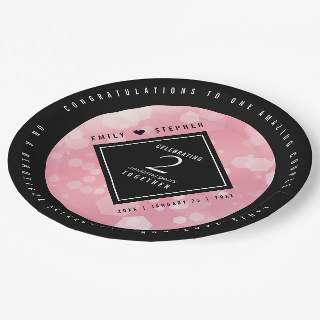 Assiettes En Carton Anniversaire Mariage élégant du 2e Rose Quartz (Angle)