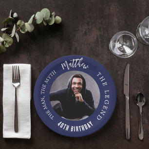 Assiettes En Carton Anniversaire marine bleu blanc photo homme mythe l