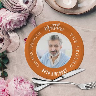 Assiettes En Carton Anniversaire marine brûlé orange photo homme mythe
