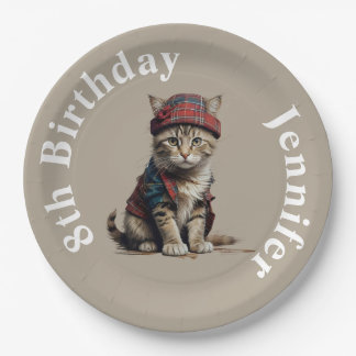 Assiettes En Carton anniversaire mignon chat en déguisement écossais