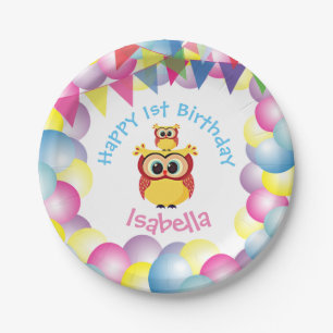 Assiettes En Carton Anniversaire mignon de hibou de bébé d'enfants