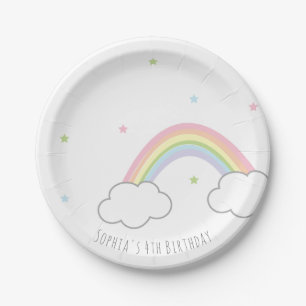 Assiettes En Carton Anniversaire minimaliste en arc-en-ciel personnali