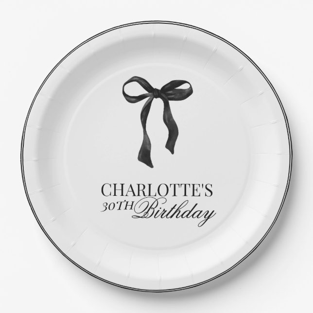 Assiettes En Carton Anniversaire Moderne Ruban Noir (Devant)