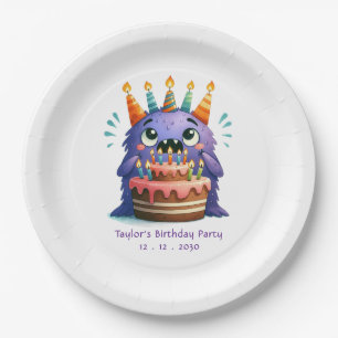 Assiettes En Carton Anniversaire Monstre Nom Personnalisé