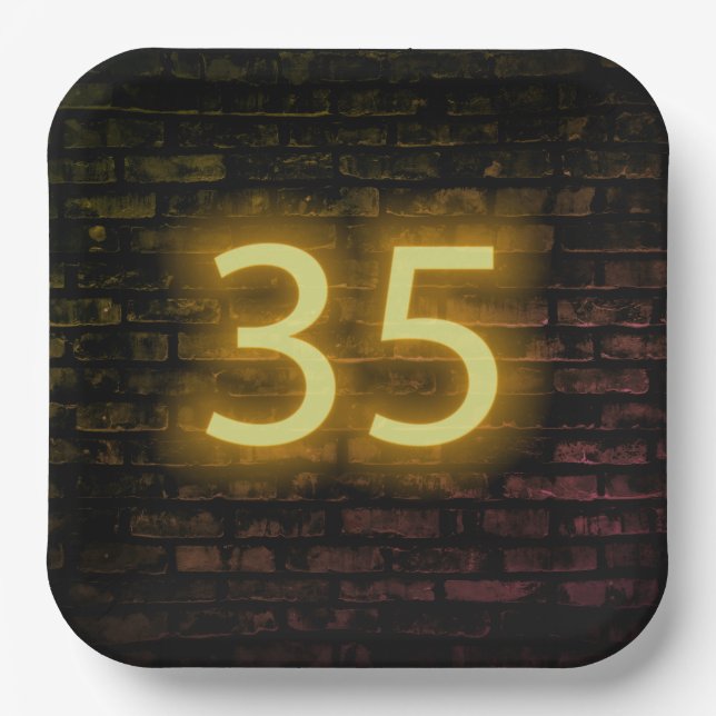 Assiettes En Carton Anniversaire Neon 35 Connexion mur en briques (Recto)